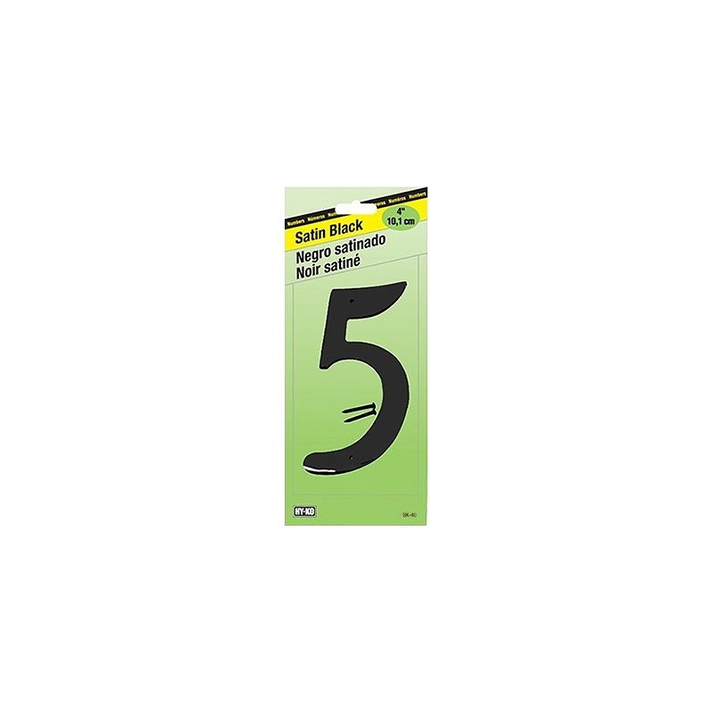 Hy-Ko BK-40 Series BK-40/5 House Number, Character: 5, 4 in H Character, Black Character, Zinc, Pack of 5