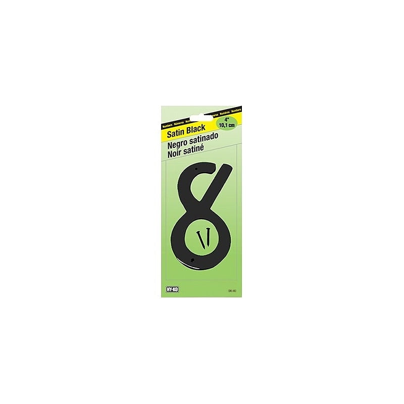 Hy-Ko BK-40 Series BK-40/8 House Number, Character: 8, 4 in H Character, Black Character, Zinc, Pack of 5