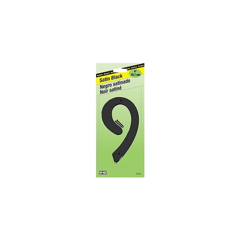 Hy-Ko BK-40 Series BK-40/9 House Number, Character: 9, 4 in H Character, Black Character, Zinc, Pack of 5