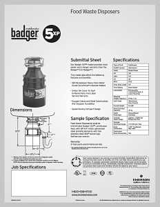 InSinkErator Badger Series 75993 Garbage Disposal, 26 oz Grinding Chamber, 3/4 hp Motor, 120 V, Steel