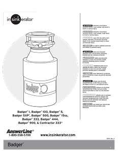 InSinkErator Badger Series 75993 Garbage Disposal, 26 oz Grinding Chamber, 3/4 hp Motor, 120 V, Steel