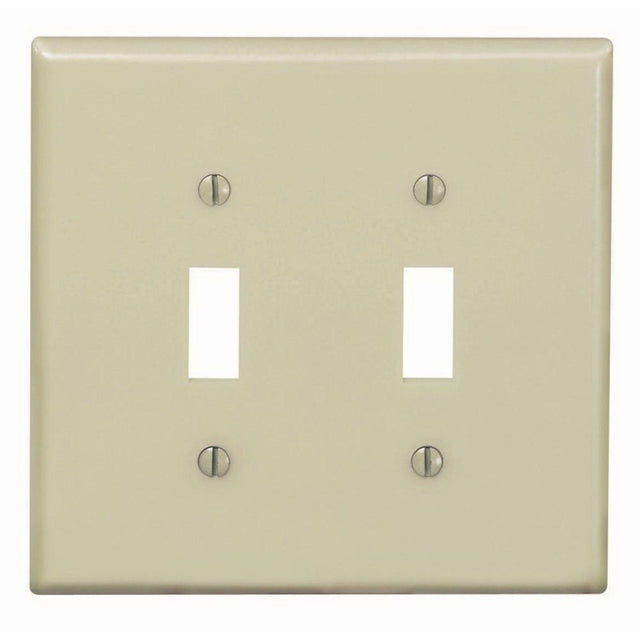 Leviton PJ2-I Wallplate, 4-7/8 in L, 4.94 in W, 2-Gang, Thermoplastic Nylon, Ivory
