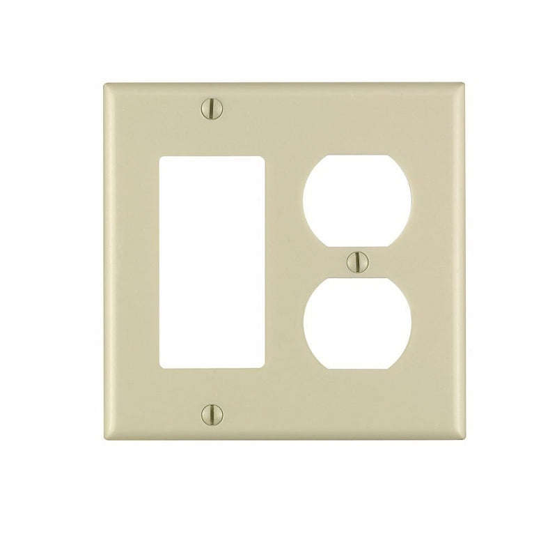 Decora 80455-I Combination Wallplate, 4-1/2 in L, 4-9/16 in W, Standard, 2-Gang, Thermoset Plastic, Ivory, Smooth