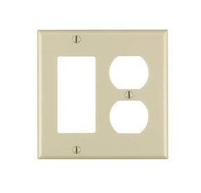 Decora 80455-I Combination Wallplate, 4-1/2 in L, 4-9/16 in W, Standard, 2-Gang, Thermoset Plastic, Ivory, Smooth