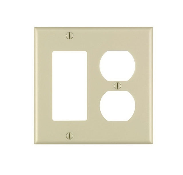 Decora 80455-I Combination Wallplate, 4-1/2 in L, 4-9/16 in W, Standard, 2-Gang, Thermoset Plastic, Ivory, Smooth