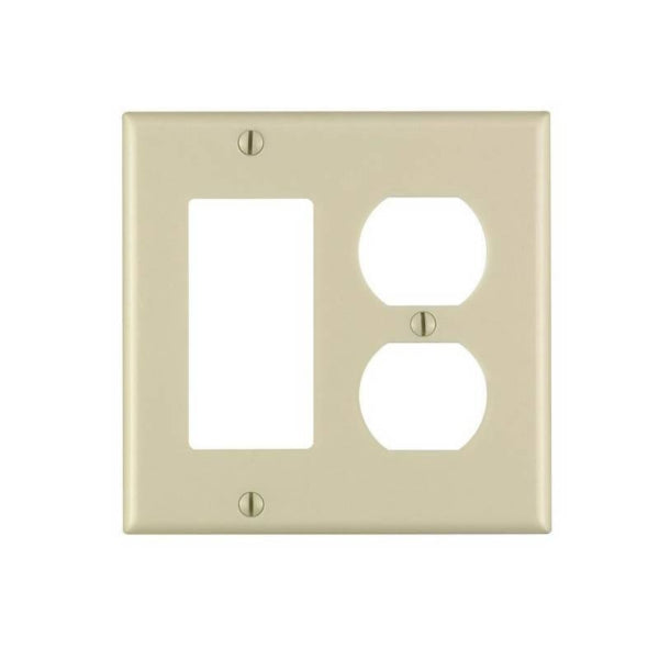 Leviton 80455-I Combination Wallplate, 4-1/2 in L, 4-9/16 in W, Standard, 2-Gang, Thermoset Plastic, Ivory, Smooth