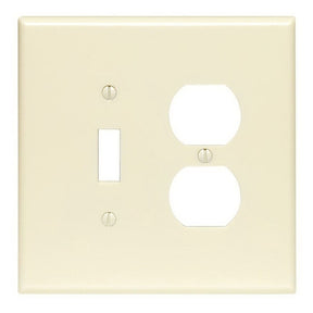 Leviton 86005 Combination Wallplate, 4-1/2 in L, 4-9/16 in W, Standard, 2-Gang, Thermoset Plastic, Ivory, Smooth