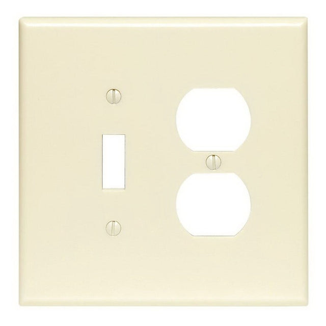 Leviton 86005 Combination Wallplate, 4-1/2 in L, 4-9/16 in W, Standard, 2-Gang, Thermoset Plastic, Ivory, Smooth