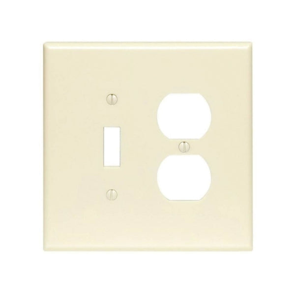 Leviton 86005 Combination Wallplate, 4-1/2 in L, 4-9/16 in W, Standard, 2-Gang, Thermoset Plastic, Ivory, Smooth, Flush