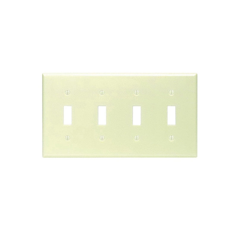 Leviton 001-86012-000 Wallplate, 4-1/2 in L, 8.18 in W, 4-Gang, Thermoset, Ivory, Smooth