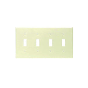 Leviton 001-86012-000 Wallplate, 4-1/2 in L, 8.18 in W, 4-Gang, Thermoset, Ivory, Smooth