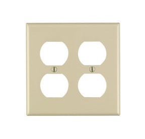 Leviton 86016 Wallplate, 4-1/2 in L, 4-9/16 in W, Standard, 2-Gang, Thermoset Plastic, Ivory, Smooth, Device Mounting