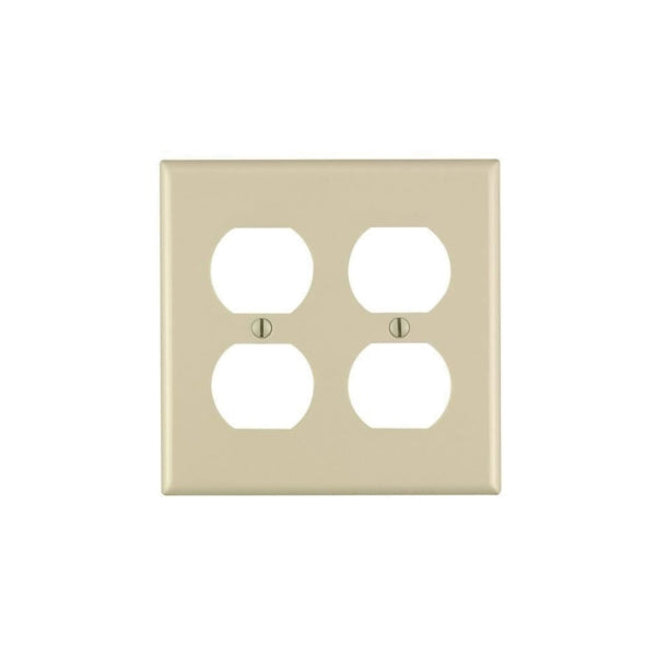 Leviton 86016 Receptacle Wallplate, 4-1/2 in L, 4-9/16 in W, 2 -Gang, Thermoset Plastic, Ivory, Smooth