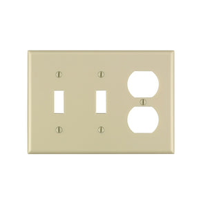 Leviton 86021 Combination Wallplate, 4-1/2 in L, 6-3/8 in W, Standard, 3-Gang, Thermoset Plastic, Ivory, Smooth