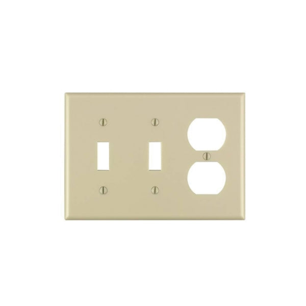 Leviton 86021 Combination Wallplate, 4-1/2 in L, 6-3/8 in W, 3 -Gang, Thermoset Plastic, Ivory, Smooth
