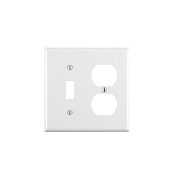 Leviton 88005 Combination Wallplate, 4-1/2 in L, 4-9/16 in W, Standard, 2-Gang, Thermoset Plastic, White, Smooth, Flush