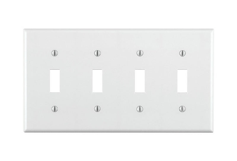 Leviton 001-88012-000 Wallplate, 4-1/2 in L, 8.18 in W, 4-Gang, Thermoset, White, Smooth