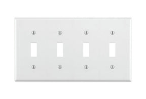 Leviton 001-88012-000 Wallplate, 4-1/2 in L, 8.18 in W, 4-Gang, Thermoset, White, Smooth