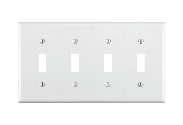 Leviton 001-88012-000 Wallplate, 4-1/2 in L, 8.18 in W, 4-Gang, Thermoset, White, Smooth