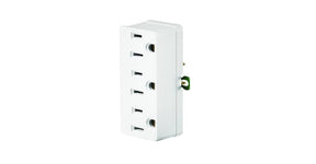 Leviton 002-00698-00W Triple Tap Outlet Adapter, 2-Pole, 15 A, 125 V, 3-Outlet, NEMA: NEMA 5-15R, White