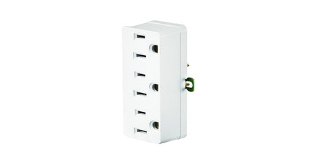 Leviton 002-00698-00W Triple Tap Outlet Adapter, 2-Pole, 15 A, 125 V, 3-Outlet, NEMA: NEMA 5-15R, White