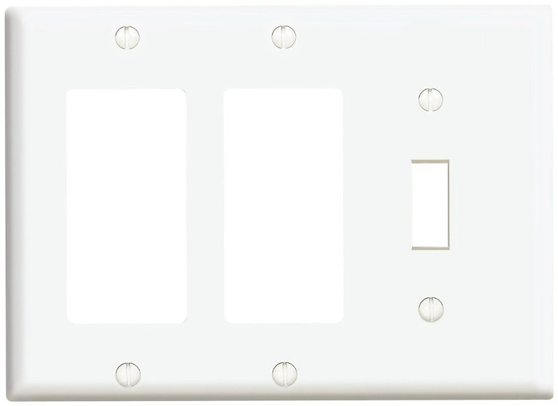 Leviton 80431/003 Combination Wallplate, 4-1/2 in L, 6-3/8 in W, Standard, 3-Gang, Thermoset Plastic, White