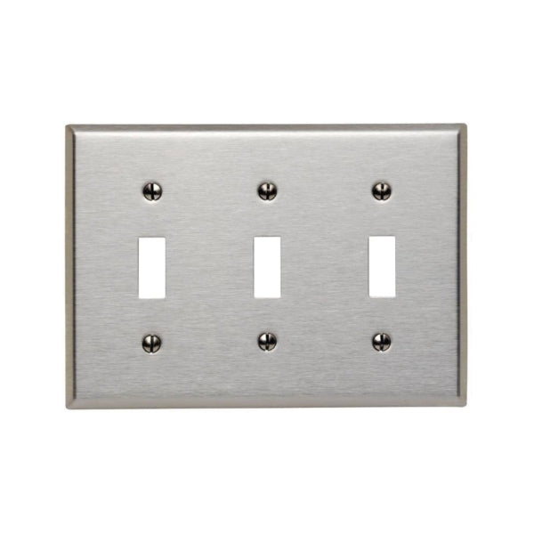 Leviton 003-84011-000 Wallplate, 4-1/2 in L, 6-3/8 in W, 3 -Gang, 430 Stainless Steel, Silver, Satin