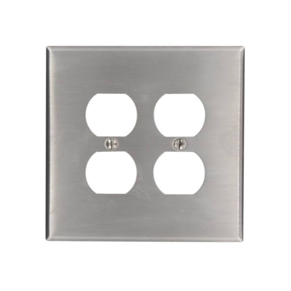Leviton 84016 Receptacle Wallplate, 4-1/2 in L, 4-9/16 in W, 2 -Gang, 430 Stainless Steel, Silver, Stainless Steel