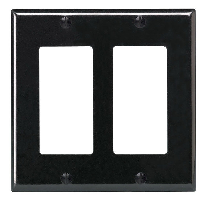 Leviton 80409-E Wallplate, 4-1/2 in L, 4.56 in W, 2-Gang, Thermoset Plastic, Black, Smooth