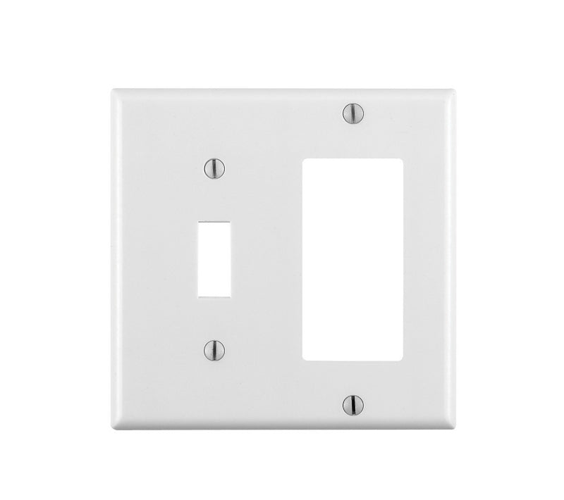 Leviton 80405-W Combination Wallplate, 4-1/2 in L, 4-9/16 in W, Standard, 2-Gang, Thermoset Plastic, White, Smooth