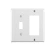 Decora 80405-W Combination Wallplate, 4-1/2 in L, 4-9/16 in W, Standard, 2-Gang, Thermoset Plastic, White, Smooth