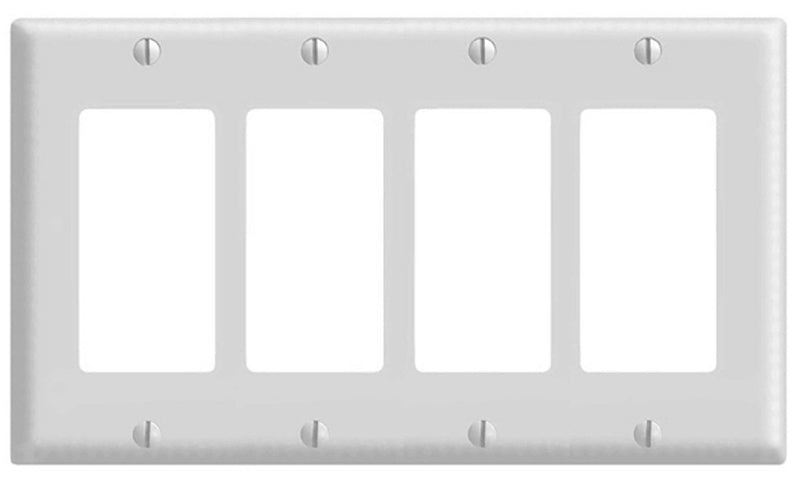 Decora 80412-W Wallplate, 4-1/2 in L, 8.18 in W, 4-Gang, Thermoset Plastic, White, Smooth