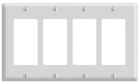 Decora 80412-W Wallplate, 4-1/2 in L, 8.18 in W, 4-Gang, Thermoset Plastic, White, Smooth
