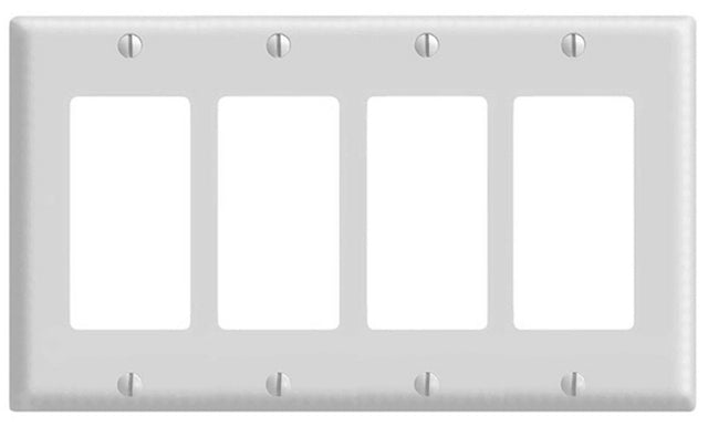 Decora 80412-W Wallplate, 4-1/2 in L, 8.18 in W, 4-Gang, Thermoset Plastic, White, Smooth