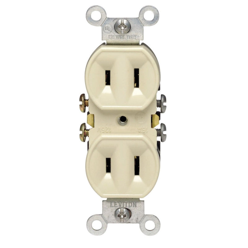 Leviton 006-00223-00I Duplex Receptacle, Thermoplastic, Ivory, 2-Pole, 15 A, 125 V, Side Wiring, 60 Hz