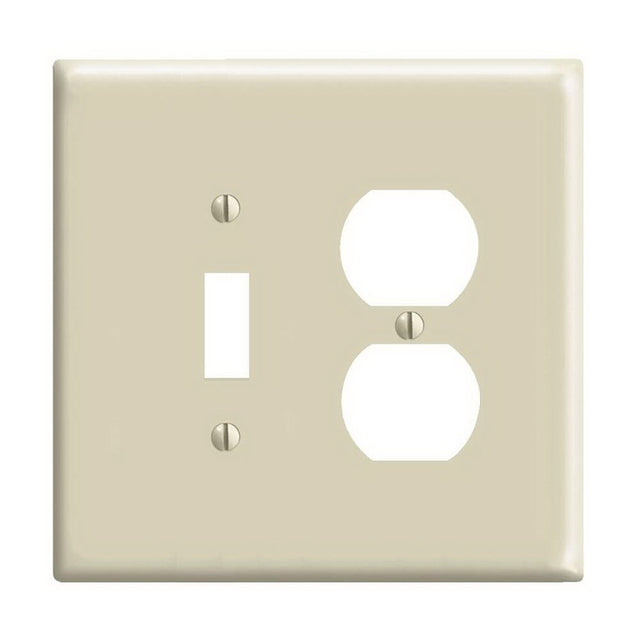 Leviton 0PJ18-I Combination Wallplate, 4-3/8 in L, 4.94 in W, Midway, 2-Gang, Nylon, Ivory, Device Mounting
