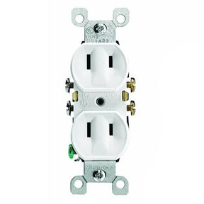 Leviton 008-00223-00W Duplex Receptacle, Thermoplastic, White, 2-Pole, 15 A, 125 V, Side Wiring, NEMA: 5-15R