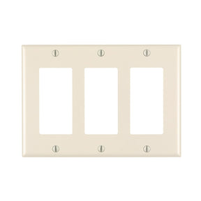 Leviton 80411-T Wallplate, 4-1/2 in L, 6.37 in W, 3-Gang, Thermoset Plastic, Light Almond, Smooth