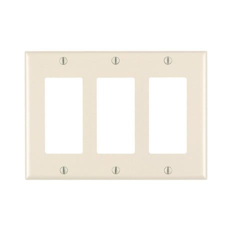 Leviton 80411-T Wallplate, 4-1/2 in L, 6.37 in W, 3-Gang, Thermoset Plastic, Light Almond, Smooth