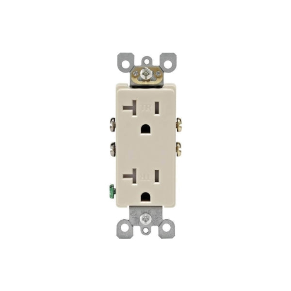 Leviton 136-T5825-00T Duplex Receptacle, Thermoplastic, Light Almond, 2-Pole, 20 A, 125 V, Side Wiring, NEMA: 5-20R