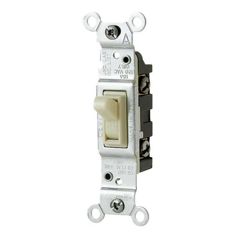 Leviton 1451-ICP Series Switch, Ivory, 1 Poles, 15 A, 120 V, Push-In Terminal, Thermoplastic Housing Material