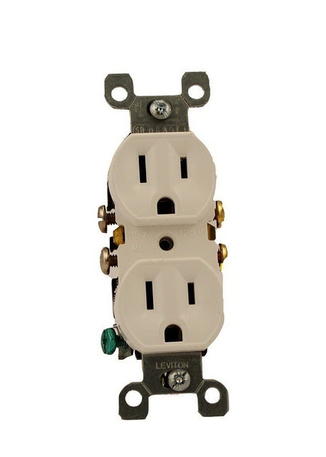 Leviton 212-05320-WCP Duplex Receptacle, Thermoplastic, White, 2-Pole, 15 A, 125 V, NEMA: 5-15R, 14 AWG Wire