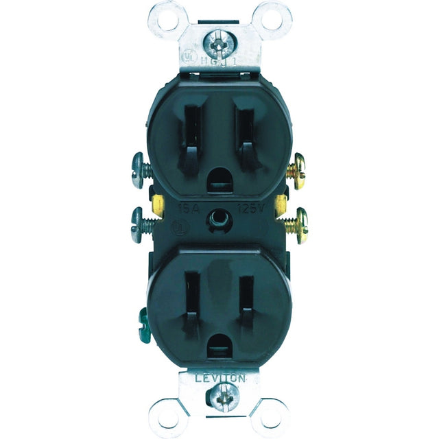 Leviton 302-05320-0CP Duplex Receptacle, Thermoplastic, Brown, 2-Pole, 15 A, 125 V, Push-In, Side Wiring, Wall Mounting