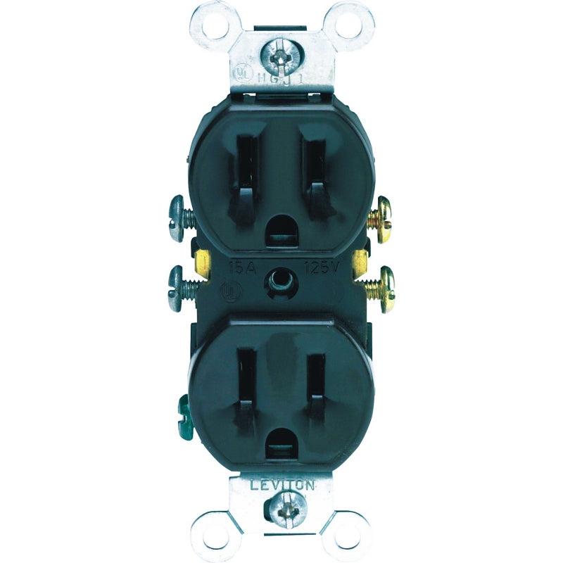 Leviton 302-05320-0CP Duplex Receptacle, Thermoplastic, Brown, 2-Pole, 15 A, 125 V, Push-In, Side Wiring, Wall Mounting