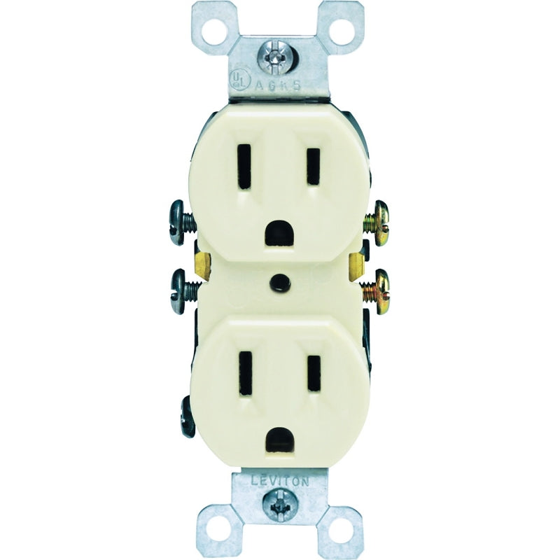 Leviton 303-05320-ICP Duplex Receptacle, Thermoplastic, Ivory, 2-Pole, 15 A, 125 V, Push-In, Side Wiring, 3-Wire