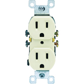Leviton 303-05320-ICP Duplex Receptacle, Thermoplastic, Ivory, 2-Pole, 15 A, 125 V, Push-In, Side Wiring, 3-Wire