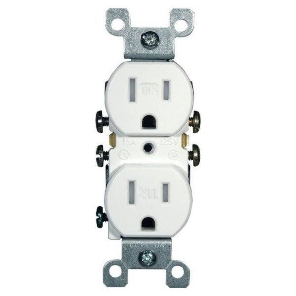 Leviton M22-T5320-WMP Duplex Receptacle, Thermoplastic, White, 2-Pole, 125 V, Push-In, Side Wiring, 14 to 12 AWG Wire