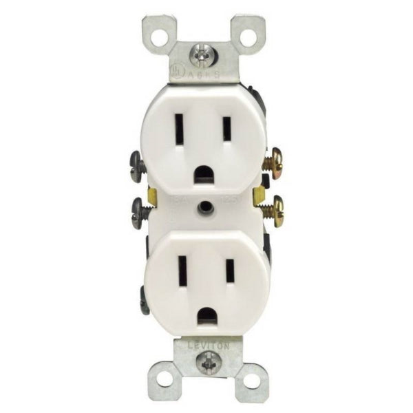 Leviton M24-05320-WMP Duplex Receptacle, Thermoplastic, White, 2-Pole, 125 V, Push-In, Side Wiring, 14 AWG Wire