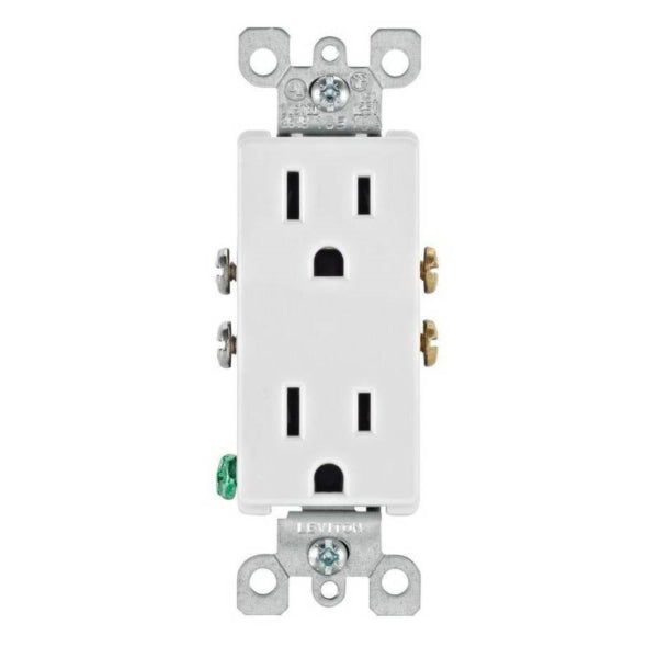 Leviton M24-05325-WMP Duplex Receptacle, Thermoplastic, White, 2-Pole, 15 A, 125 V, NEMA: 5-15R, 14 to 12 AWG Wire