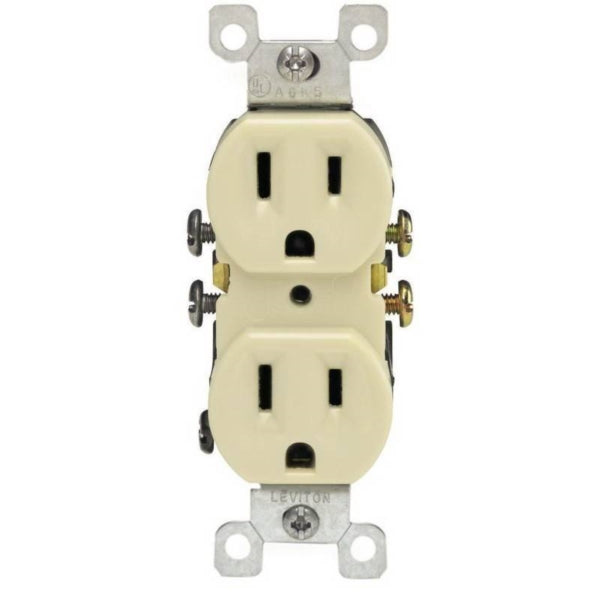 Leviton M25-05320-IMP Duplex Receptacle, Thermoplastic, Ivory, 2-Pole, 15 A, 125 V, Push-In, Side Wiring, NEMA: 5-15R